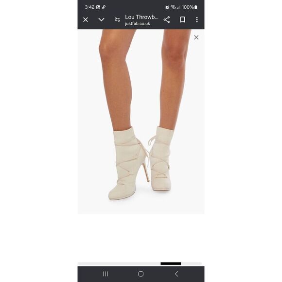 New Sz 12 JustFab Bone Ivory Lou Throwback Lace Up Bootie High Heel Ankle Boots - Picture 1 of 12